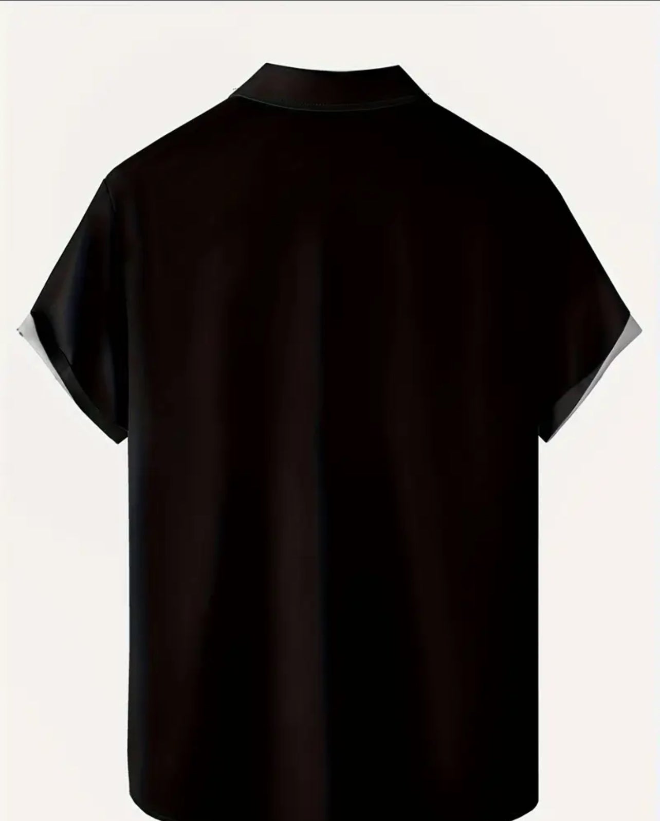 Short Sleeve Black/Red Button Up Santas Design Shirt.