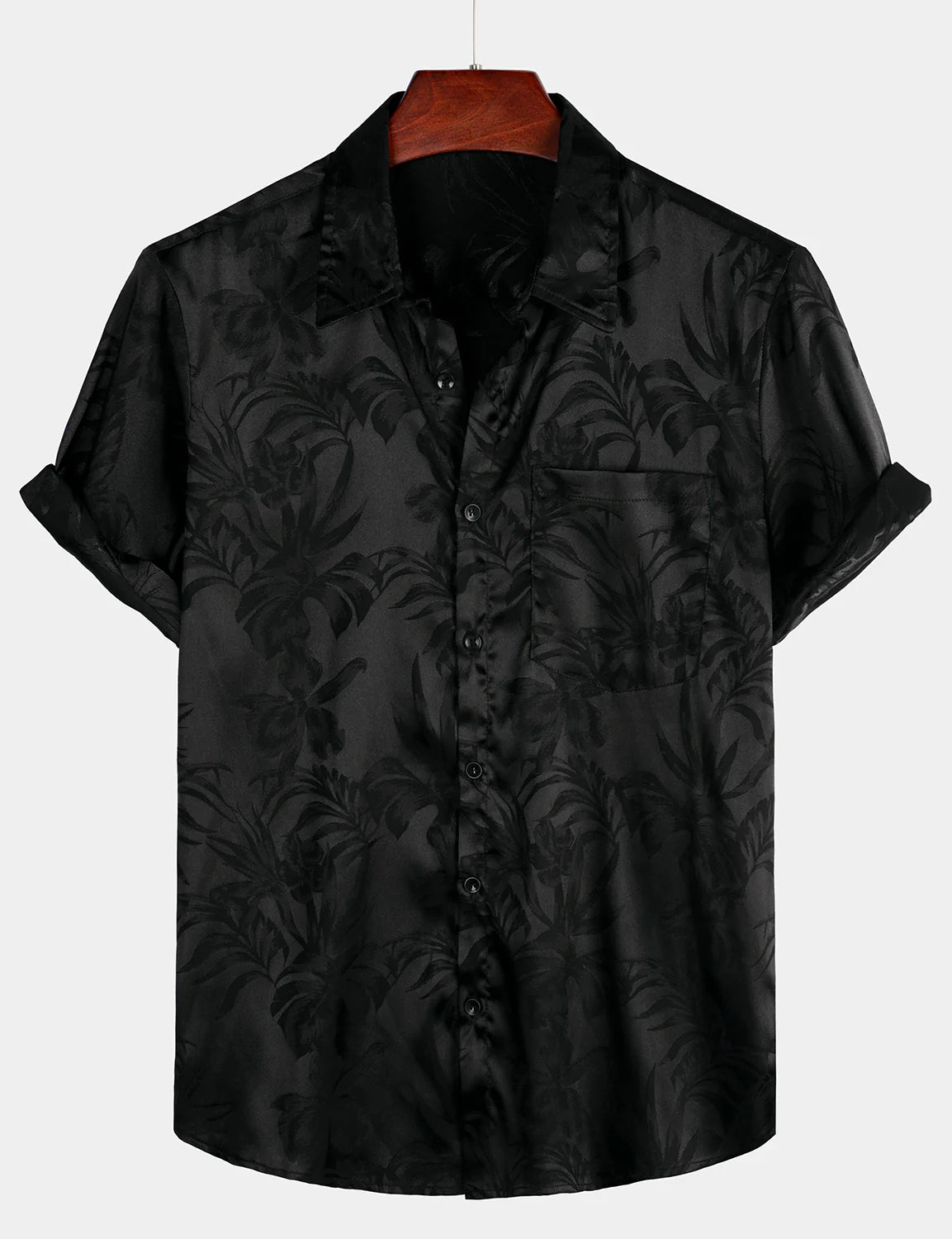 Men’s Black Floral Short Sleeve Button Down Shirt