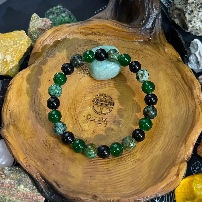 Green, Black and Brown Bohemian Beaded Bracelet