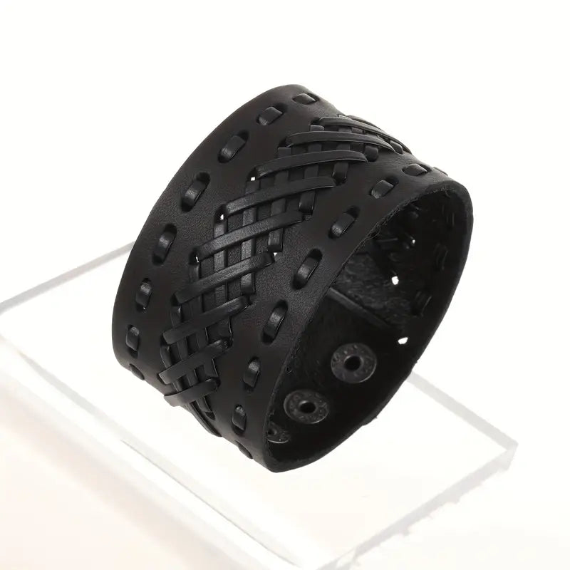 Black Leather Men’s Cuff Bracelet