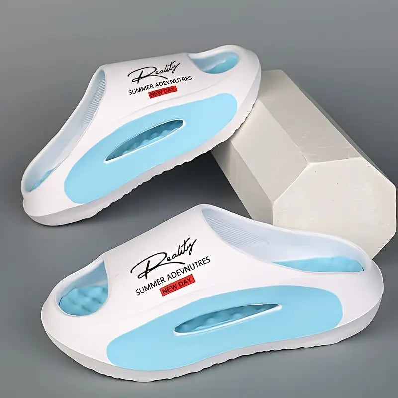 Men’s comfortable Blue and White Open Toe Non Slip House Shoe