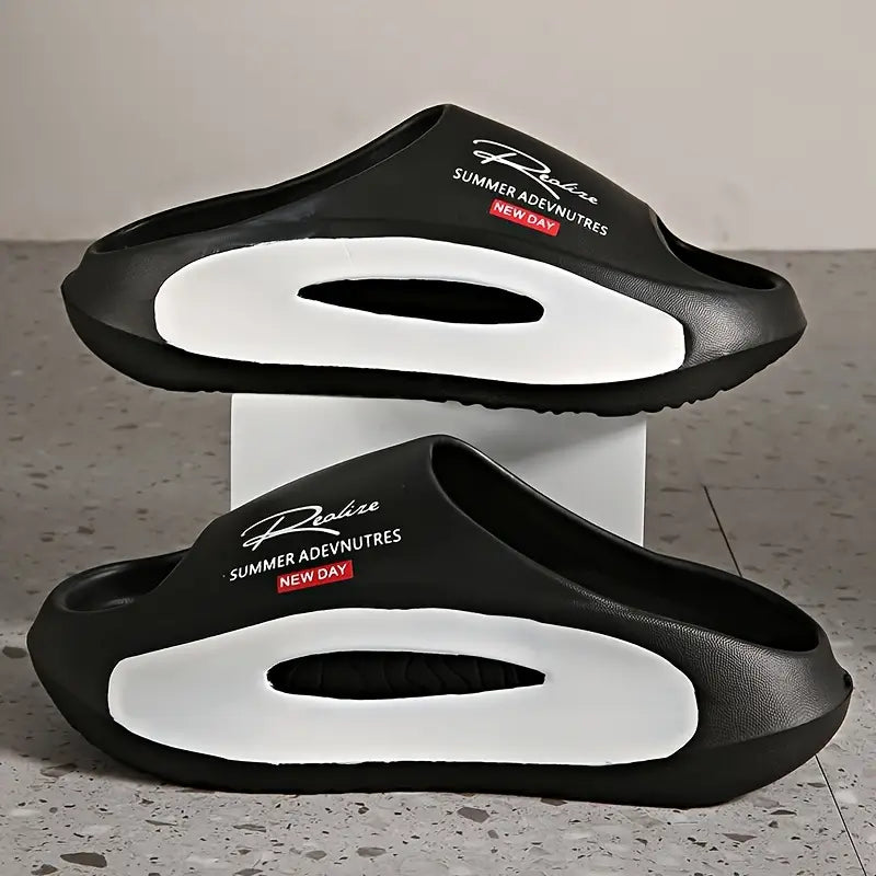 Men’s comfortable Black and White Open Toe Non Slip House Shoe