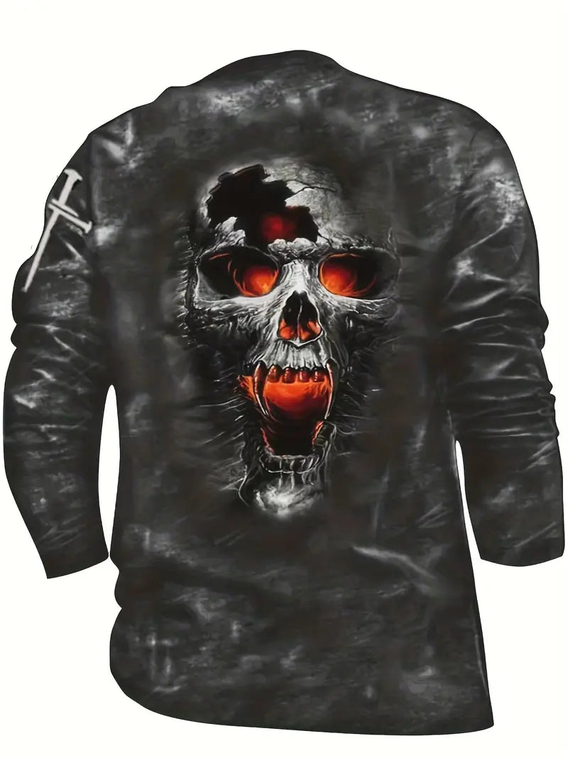 Men’s 3D Gothic Skull & Cross Long Sleeve T- Shirt