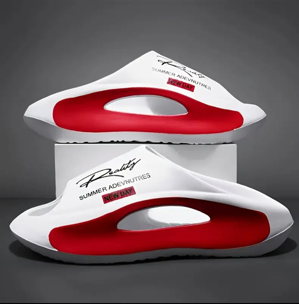 Men’s Red & White Open Toe Non Slip House Shoes