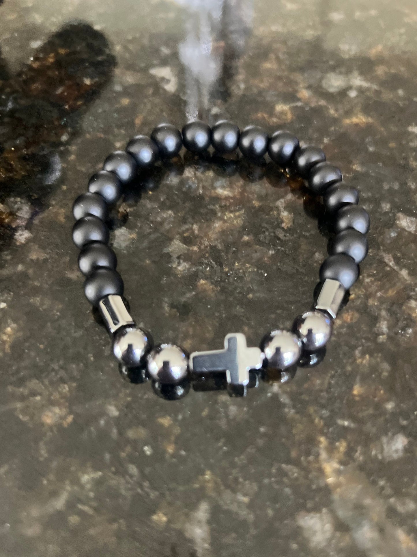 Chic Cross Black Beaded Bracelet