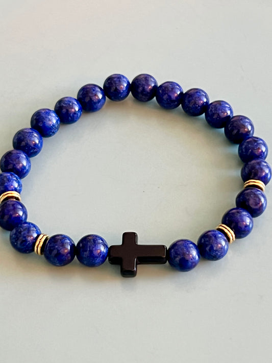 Chic Purple and Black Cross Elastic Bead Bracelet. Natural Stone, Boho style