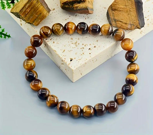 Classic Casual Tiger Eye Stone Bead Bracelet - Natural Stone, Durable And Stylish - Suitable for Daily Wear -Caramel Brown