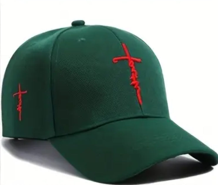 Faith Cross Embroidery Green Cap