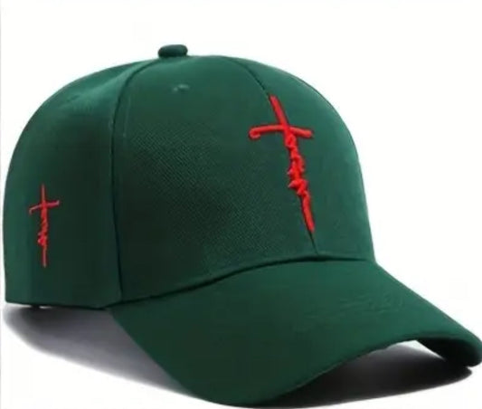 Faith Cross Embroidery Green Cap