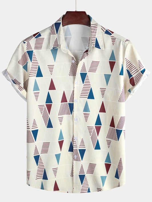 Men’s Art Geometric Short Sleeve Button Down Shirt