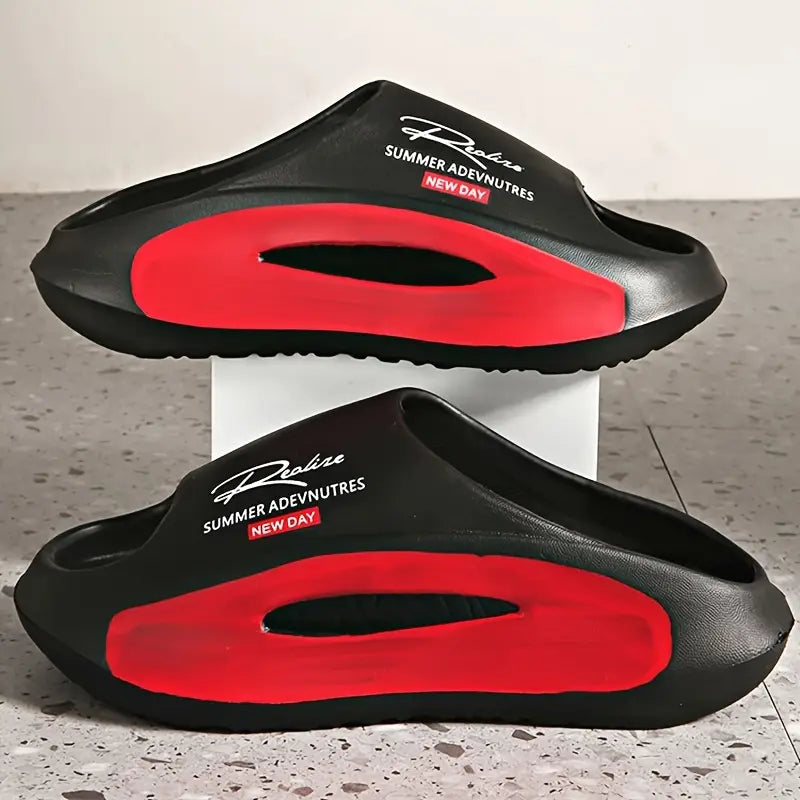 Men’s Black & Red Open Toe Non Slip House Shoe