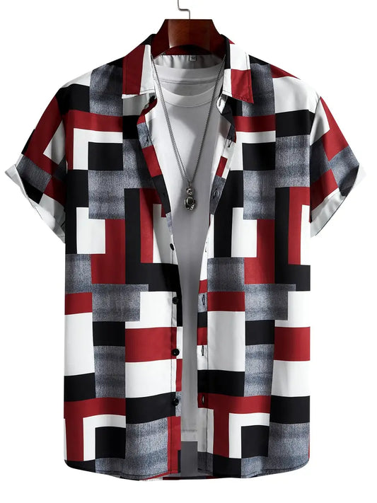 Men’s Black Red and White Block Shirt