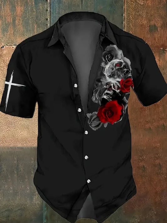 Men’s Skull & Red Roses Shirt