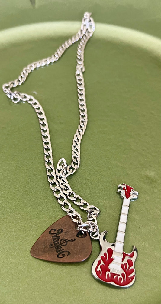 Guitar Pick Red Necklace