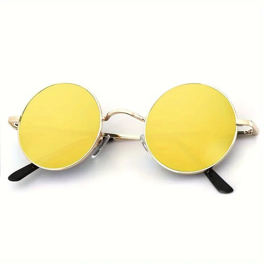 Men's Yellow Polarized Retro Round Sunglasses