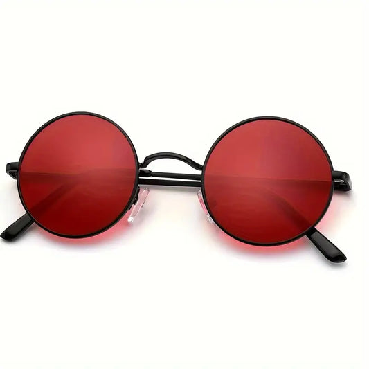 Men's Red Polarized Retro Round Colored Lens Sunglasses