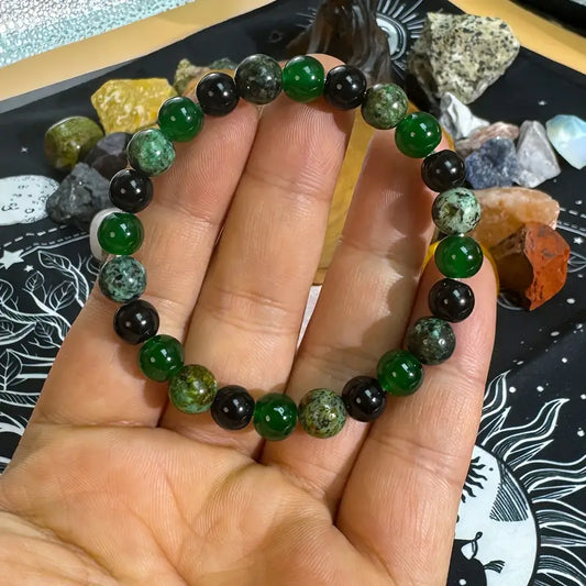 Green, Black and Brown Bohemian Beaded Bracelet