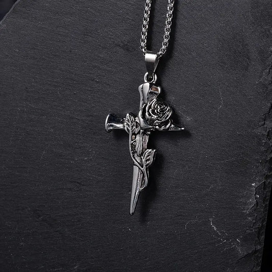 Silver Rose Cross Necklace