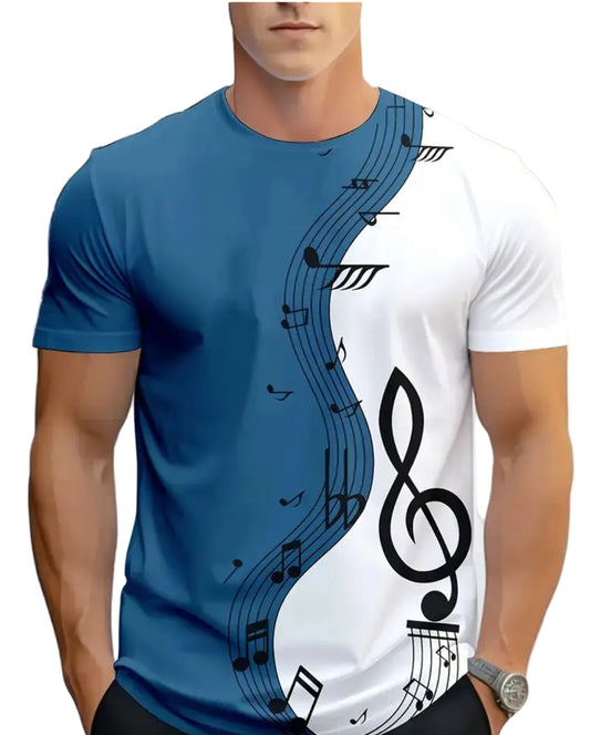 Blue/White Music Note Print T-Shirt