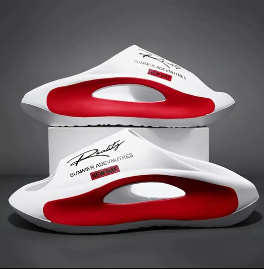 Men’s Red & White Open Toe Non Slip House Shoes