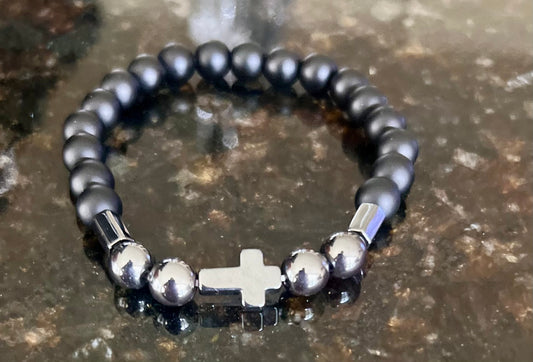 Chic Cross Black Beaded Bracelet