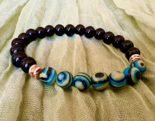 Chic Black, Brown & Blue Beaded Bracelet