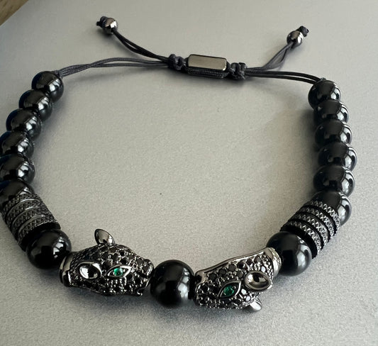 Chic Black Leopard Head Beaded Bracelet